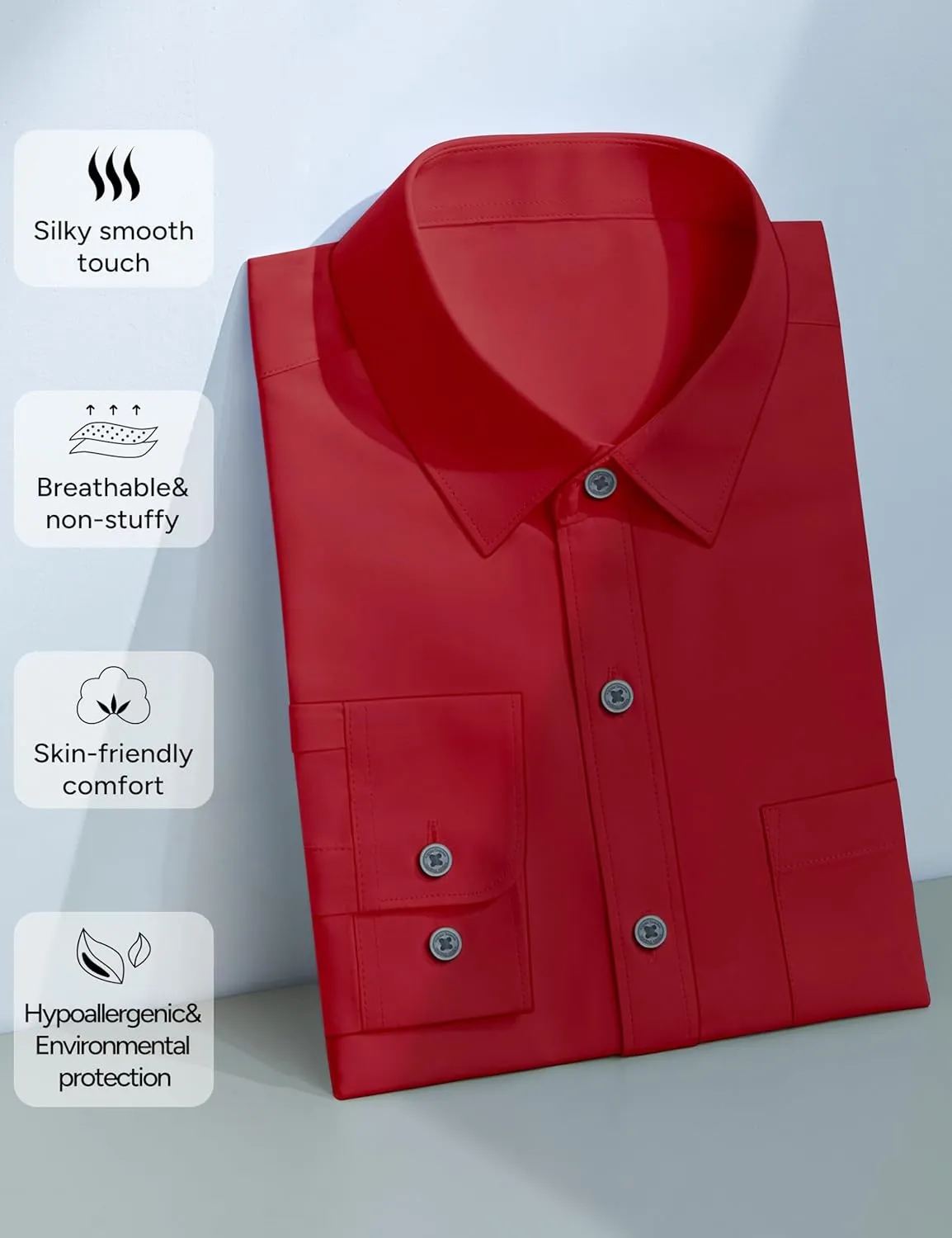 Marvelous World Boys' Long Sleeve Solid Buttoned Cuffs Dress Shirt Kids Casual Button Down Shirts with Chest Pocket