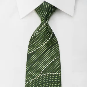 MCM Silk Tie Pearls & Dots On Green Sparkling With Green Rhinestones