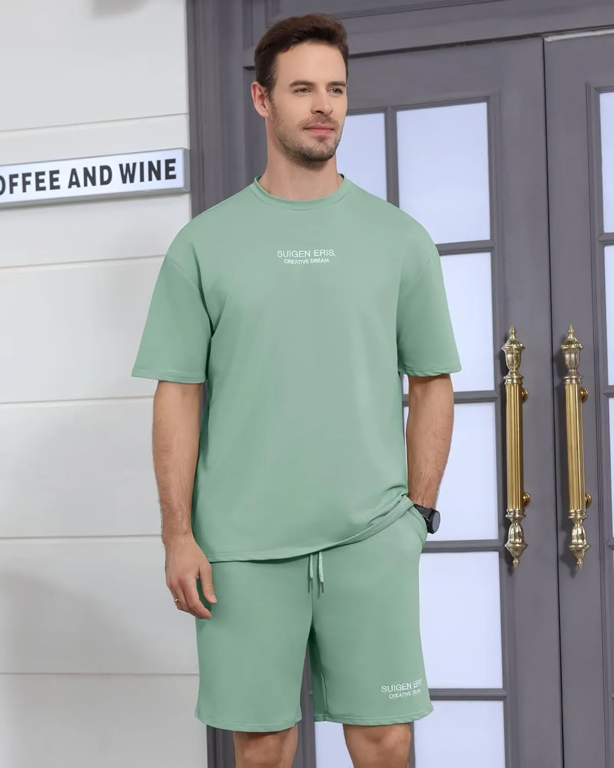 Men's 2 Piece Outfits Letter Drop Shoulder Oversize Tee Shirt Shorts Set Athletic Jogging Summer Tracksuit
