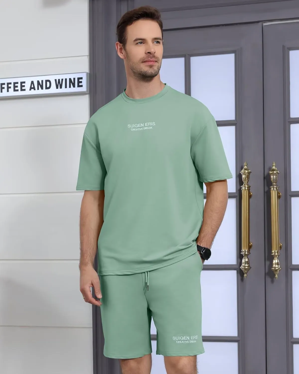 Men's 2 Piece Outfits Letter Drop Shoulder Oversize Tee Shirt Shorts Set Athletic Jogging Summer Tracksuit