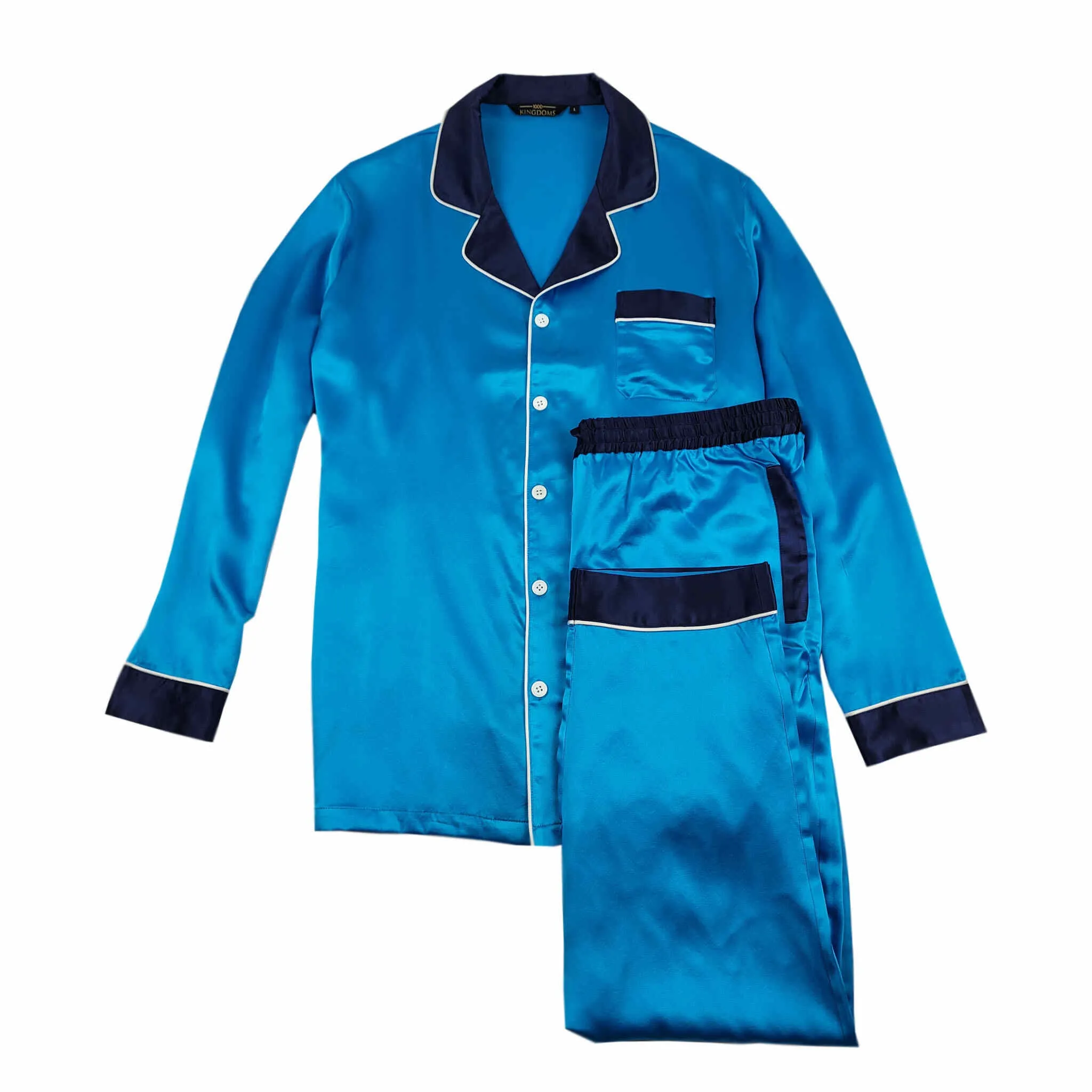 Men's Blue Silk Pajama Set