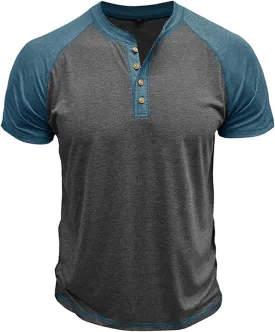 Mens Henley Raglan Short Sleeve T-Shirt Casual Slim Fit Jersey Baseball T Shirts Workout Gym Golf Henley Tee Tops