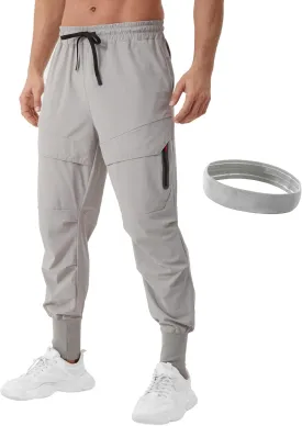 Men's Joggers Sweatpants with Zipper Pockets & Waist Drawstring,Lightweight Cool High Rib Workout Running Pants