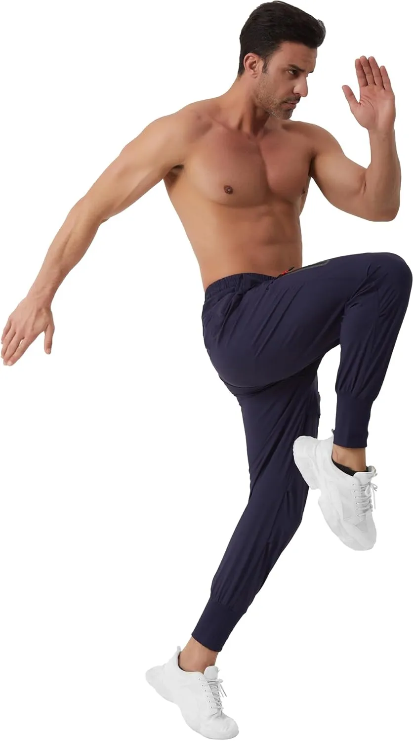 Men's Joggers Sweatpants with Zipper Pockets & Waist Drawstring,Lightweight Cool High Rib Workout Running Pants