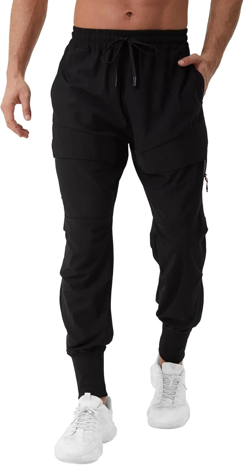 Men's Joggers Sweatpants with Zipper Pockets & Waist Drawstring,Lightweight Cool High Rib Workout Running Pants