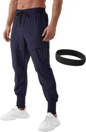 Men's Joggers Sweatpants with Zipper Pockets & Waist Drawstring,Lightweight Cool High Rib Workout Running Pants