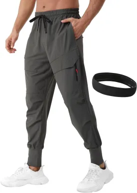 Men's Joggers Sweatpants with Zipper Pockets & Waist Drawstring,Lightweight Cool High Rib Workout Running Pants
