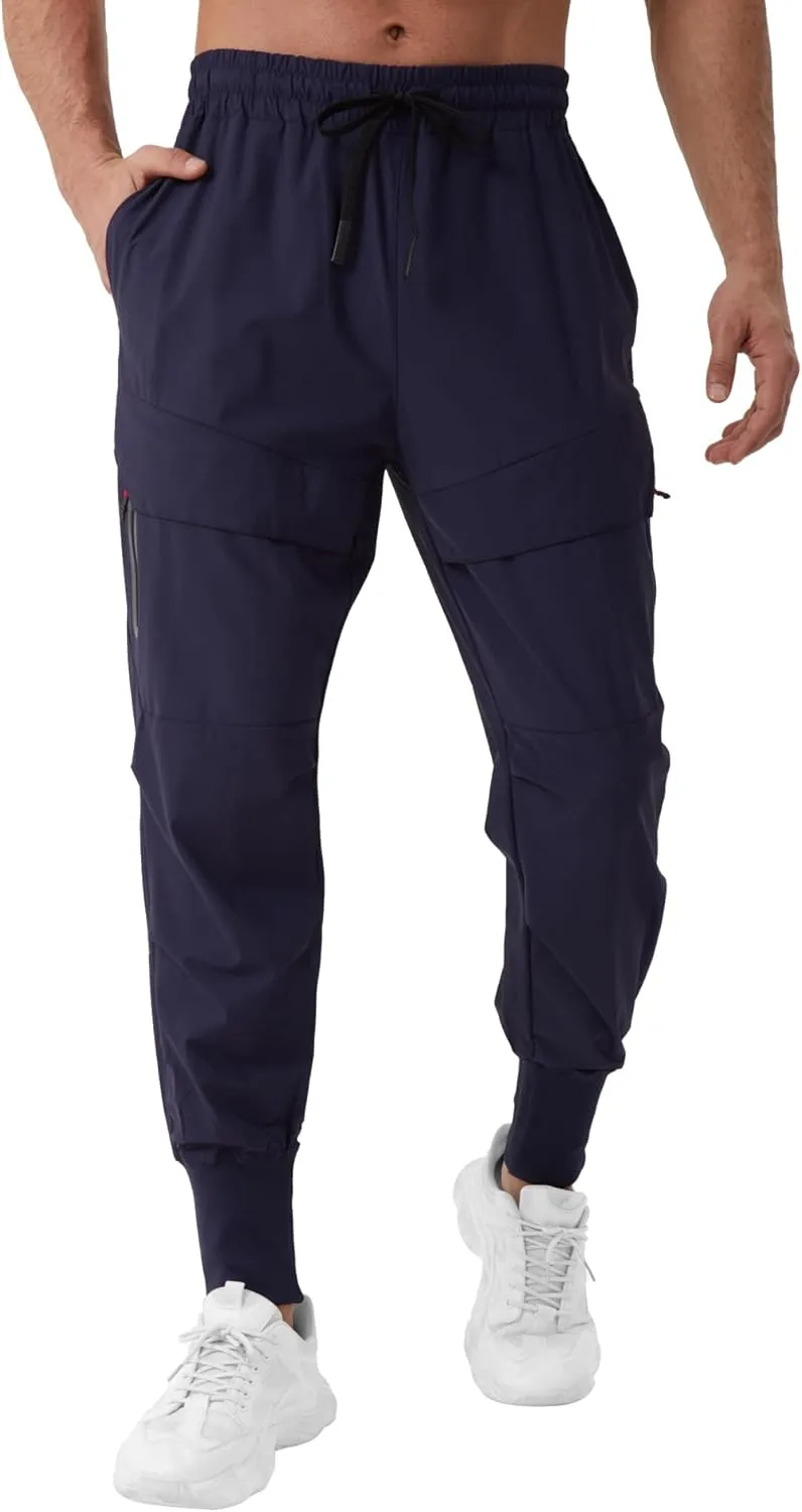 Men's Joggers Sweatpants with Zipper Pockets & Waist Drawstring,Lightweight Cool High Rib Workout Running Pants
