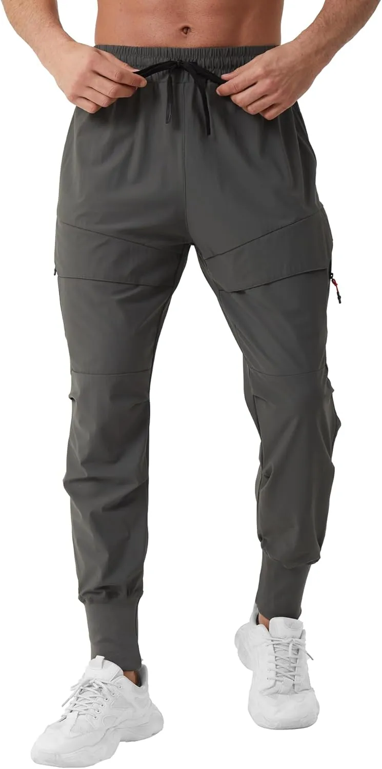 Men's Joggers Sweatpants with Zipper Pockets & Waist Drawstring,Lightweight Cool High Rib Workout Running Pants
