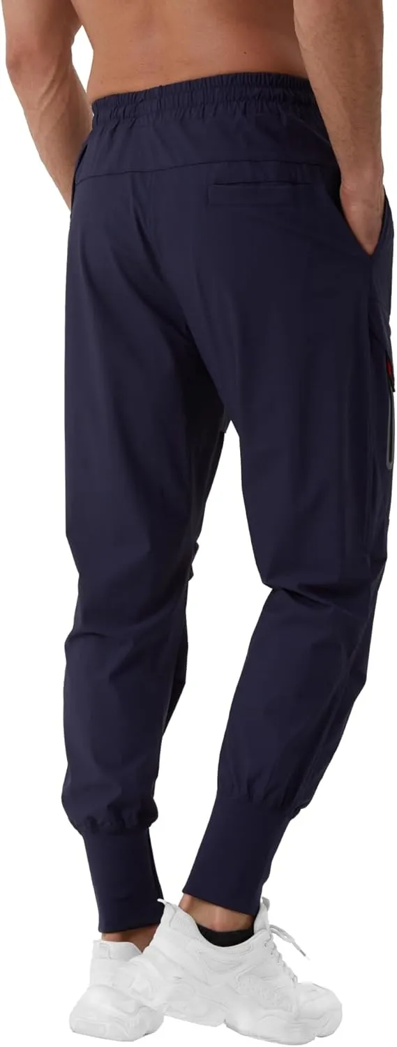 Men's Joggers Sweatpants with Zipper Pockets & Waist Drawstring,Lightweight Cool High Rib Workout Running Pants