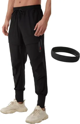 Men's Joggers Sweatpants with Zipper Pockets & Waist Drawstring,Lightweight Cool High Rib Workout Running Pants
