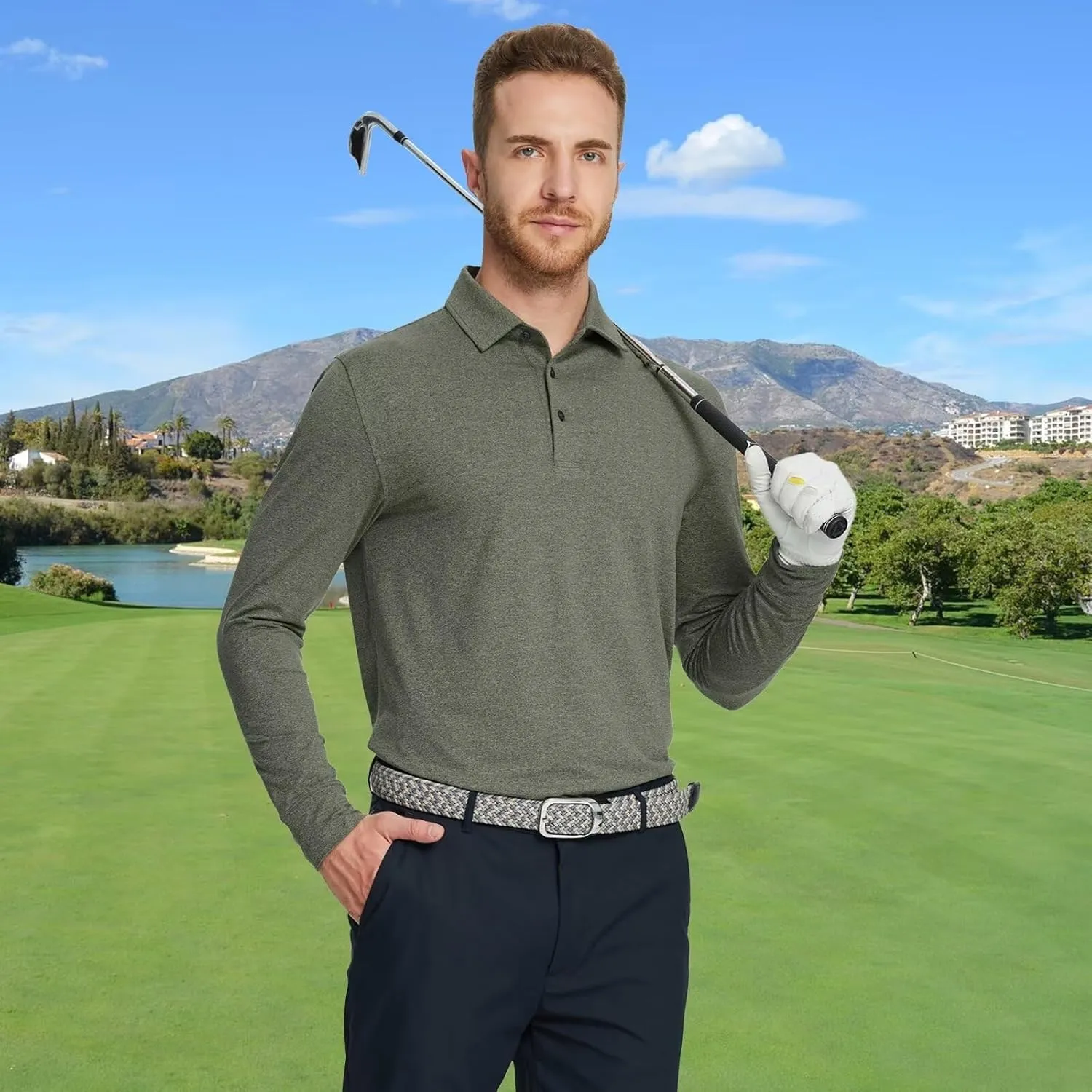 Mens Long Sleeve Classic Polo Shirts Casual Fashion Polo Shirts Office Work Golf Shirts for Men
