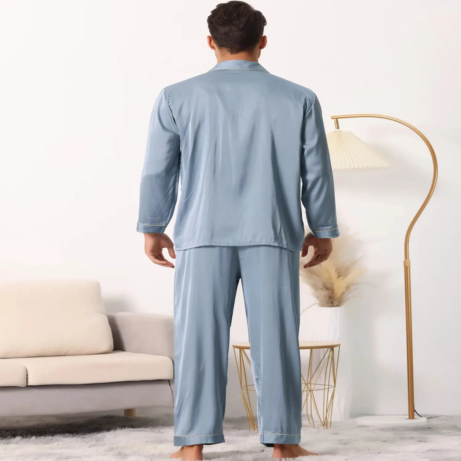 Men's Long Sleeve Sleepwear Button Down Shirt Pants matching pajama sets for couples cheibear