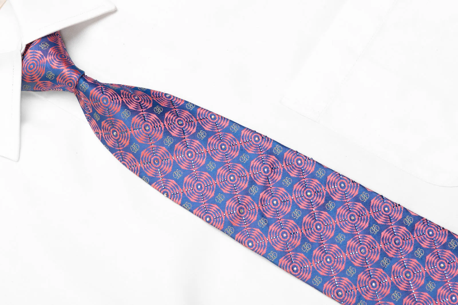 Men's Silk Necktie Pink Geometric On Mauve With Silver Sparkles