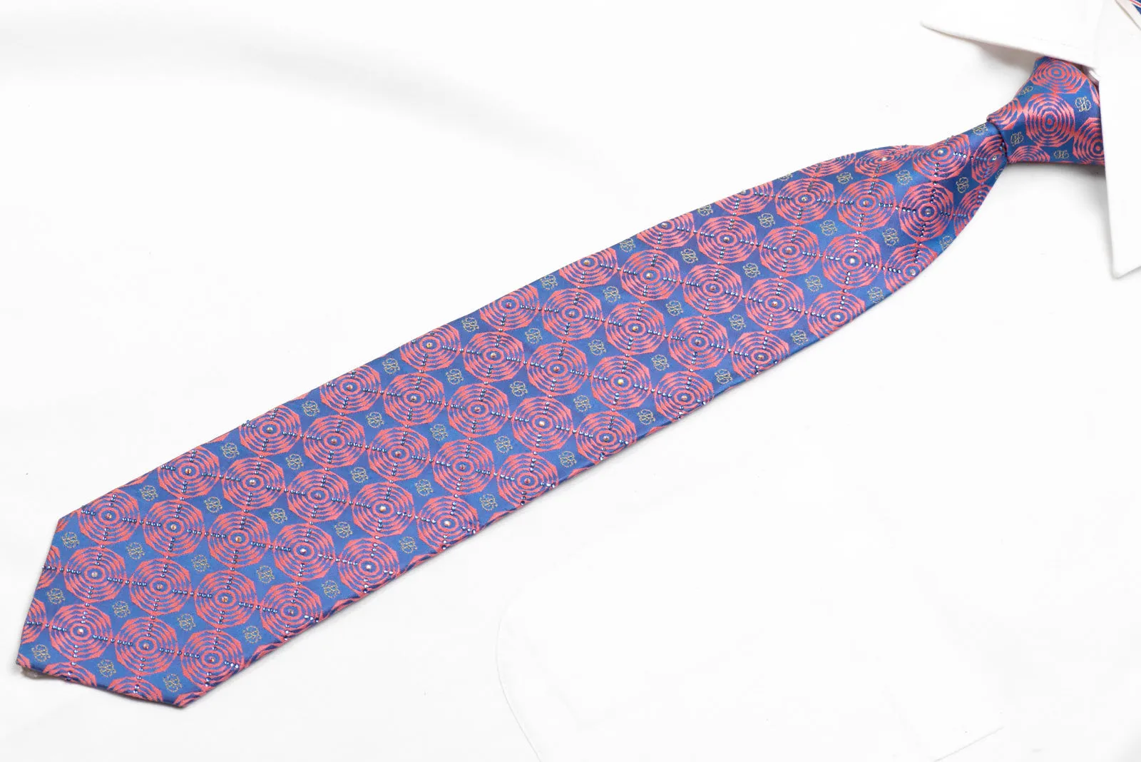 Men's Silk Necktie Pink Geometric On Mauve With Silver Sparkles
