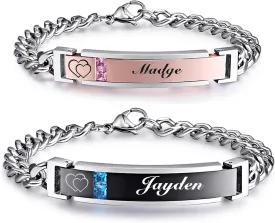 Mens Womens Personalized Bracelets, Couples Stainless Steel Bracelet with Custom Engraving for Friendship Relationship, Matching Couple Jewelry Gift