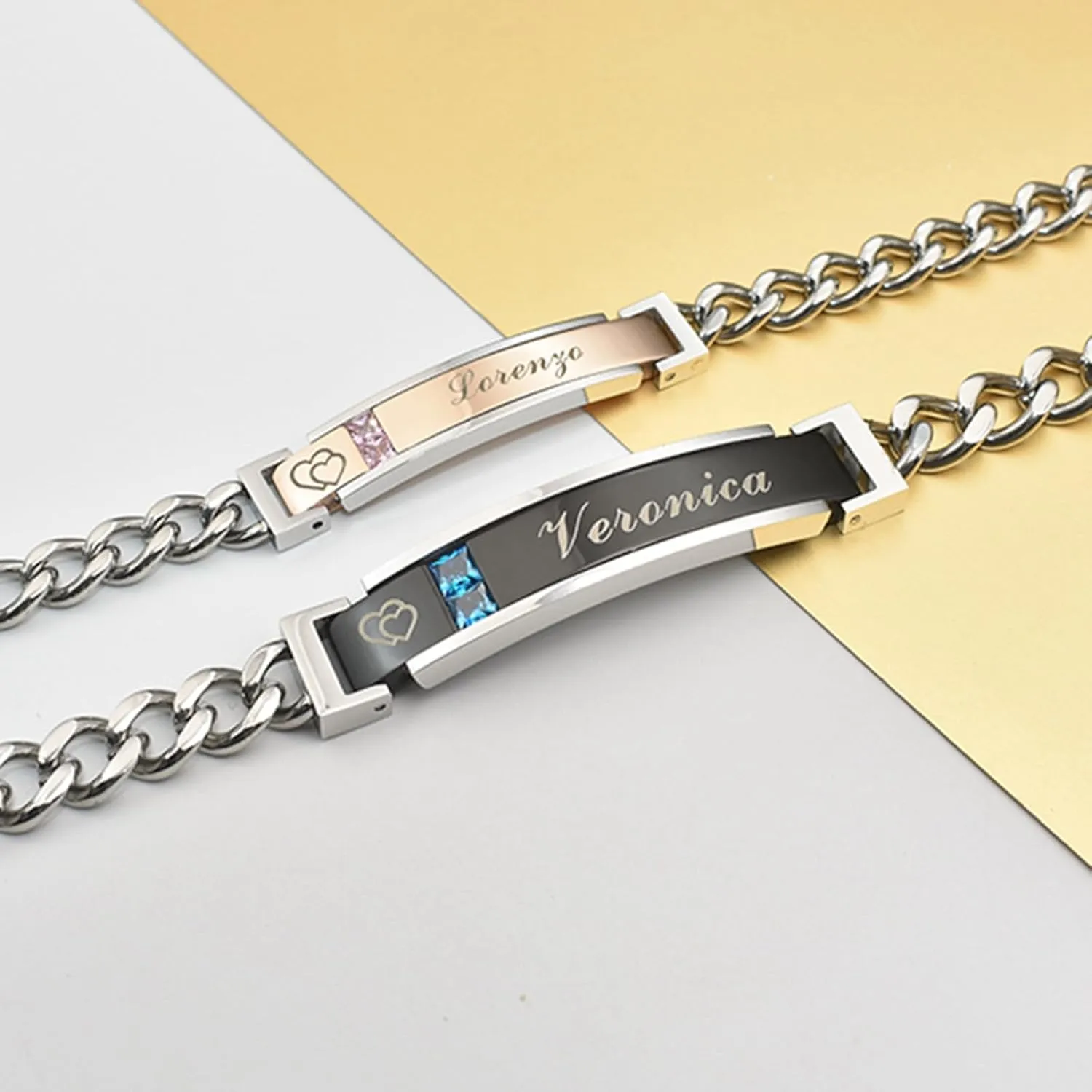 Mens Womens Personalized Bracelets, Couples Stainless Steel Bracelet with Custom Engraving for Friendship Relationship, Matching Couple Jewelry Gift