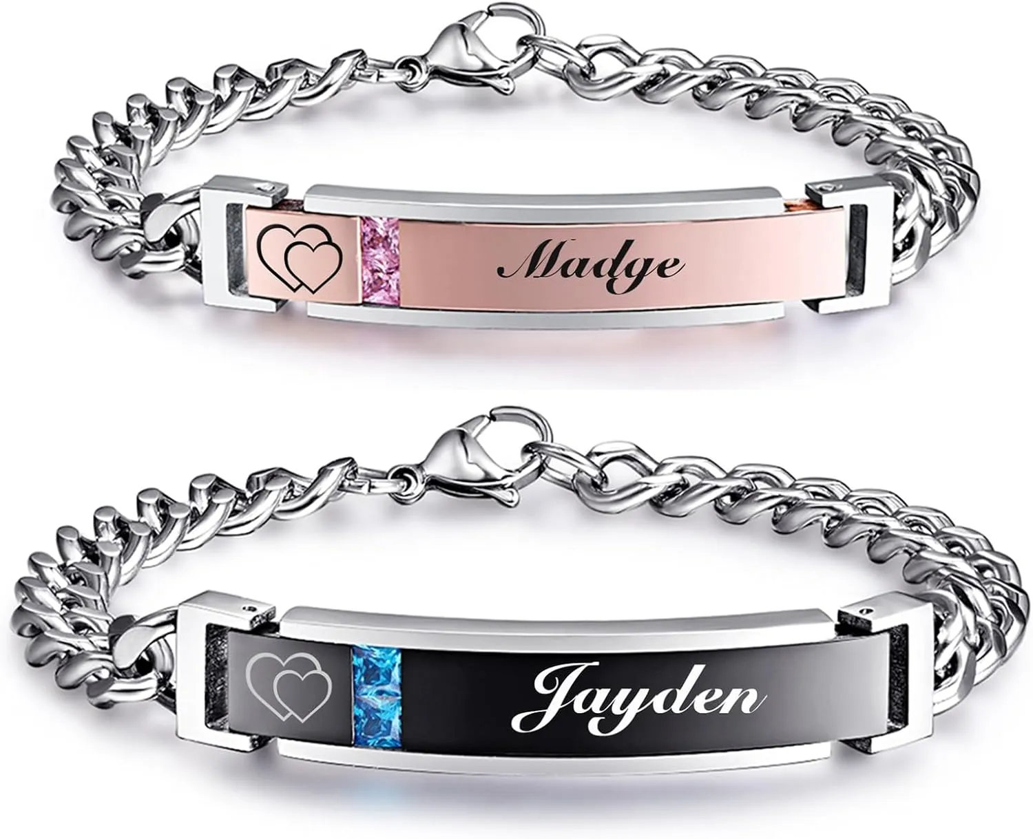 Mens Womens Personalized Bracelets, Couples Stainless Steel Bracelet with Custom Engraving for Friendship Relationship, Matching Couple Jewelry Gift