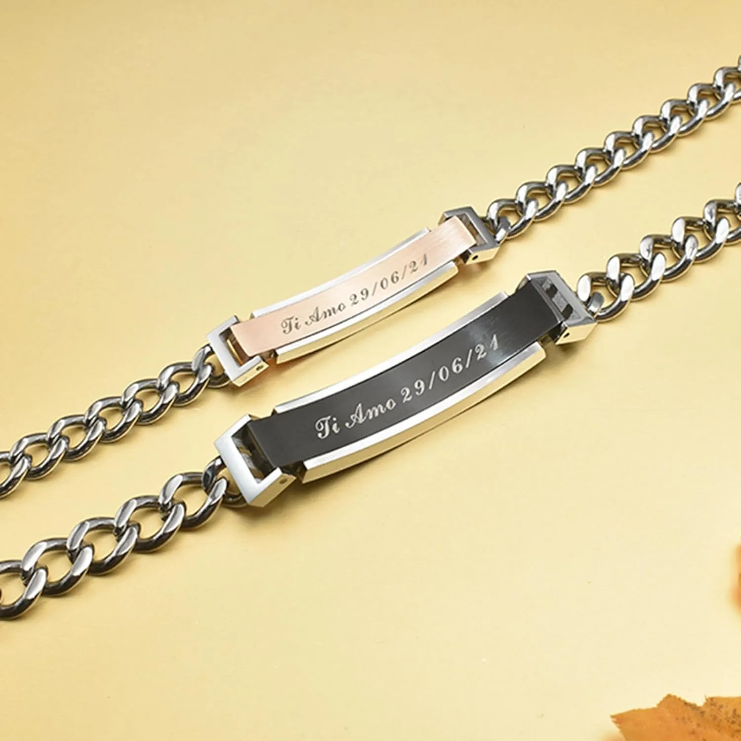 Mens Womens Personalized Bracelets, Couples Stainless Steel Bracelet with Custom Engraving for Friendship Relationship, Matching Couple Jewelry Gift