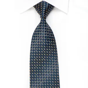 Metro City Men's Crystal Silk Tie Yellow Geometric On Blue With Silver Sparkles