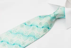 Mila Schon Men's Silk Crystal Rhinestone Necktie Blue Retro Design On White With Sparkles