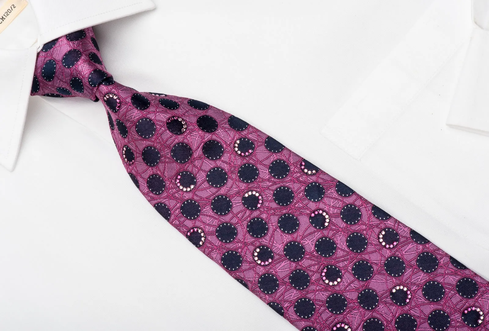 Mila Schon Rhinestone Necktie Dots On Purple With Silver Sparkles