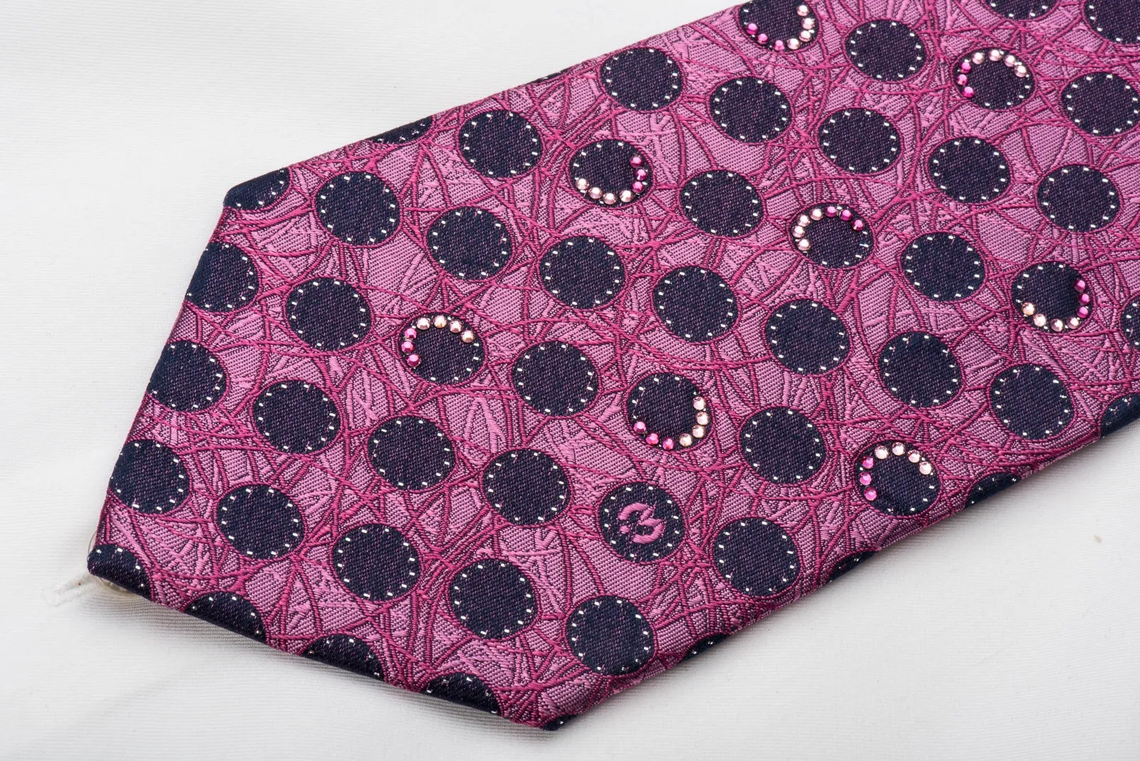 Mila Schon Rhinestone Necktie Dots On Purple With Silver Sparkles