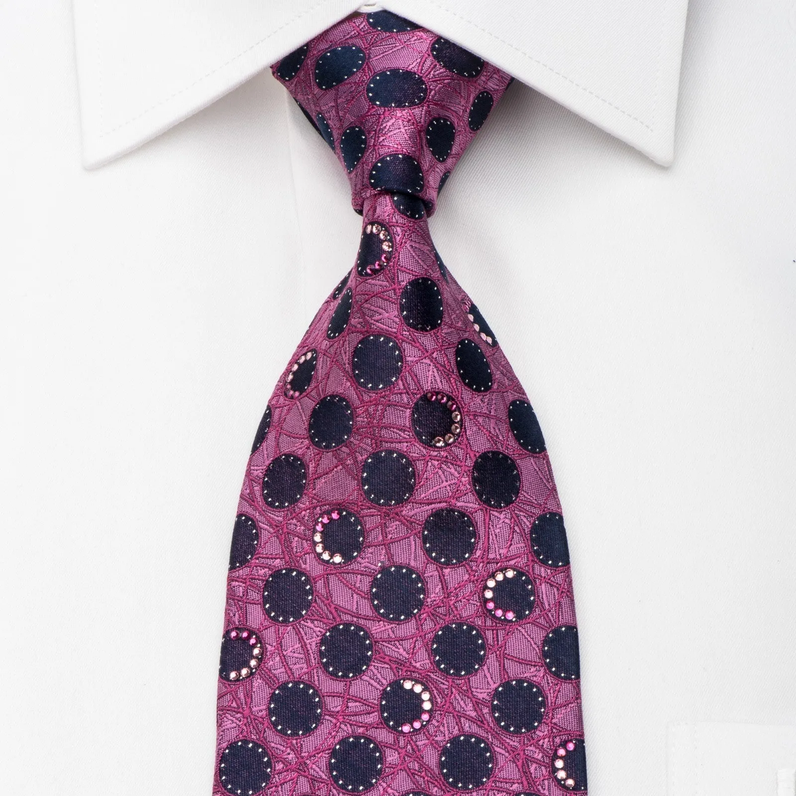 Mila Schon Rhinestone Necktie Dots On Purple With Silver Sparkles