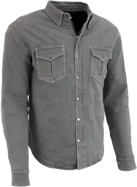 Milwaukee Leather MPM1621 Men's Grey CE Armored Long Sleeve Motorcycle Riders Shirt w/Reinforced w/Aramid Fibers