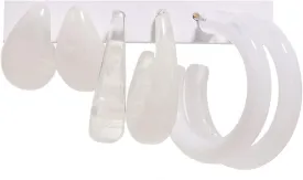 Minimalist Colorful Acrylic Resin 3pairs C Shape Round Circle Hoop Thick Chunky Wide Thin Acetic Acid Drop Dangle Earrings Set Vintage Boho Jewelry for Women
