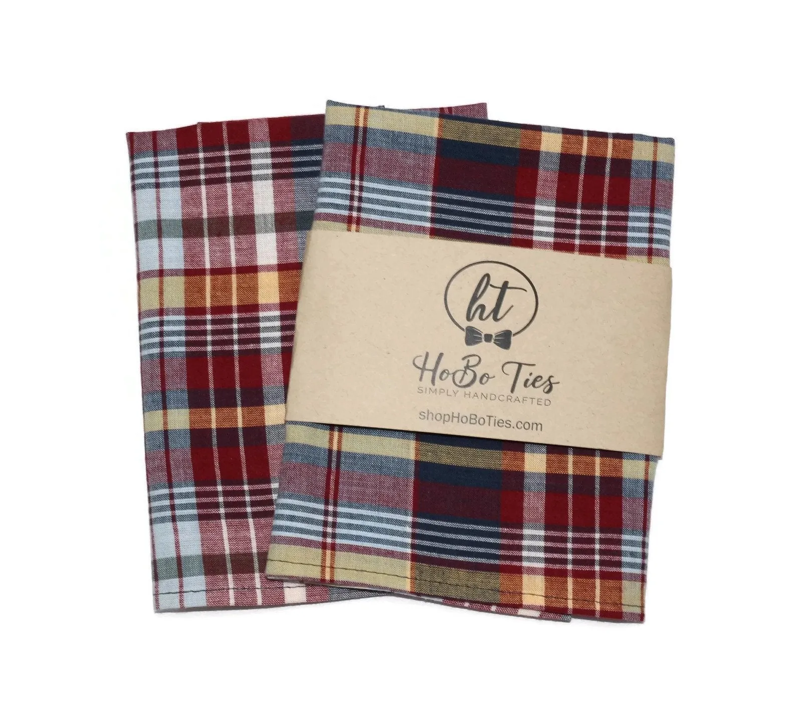 Navy & Red Madras Plaid Pocket Square (Mens)
