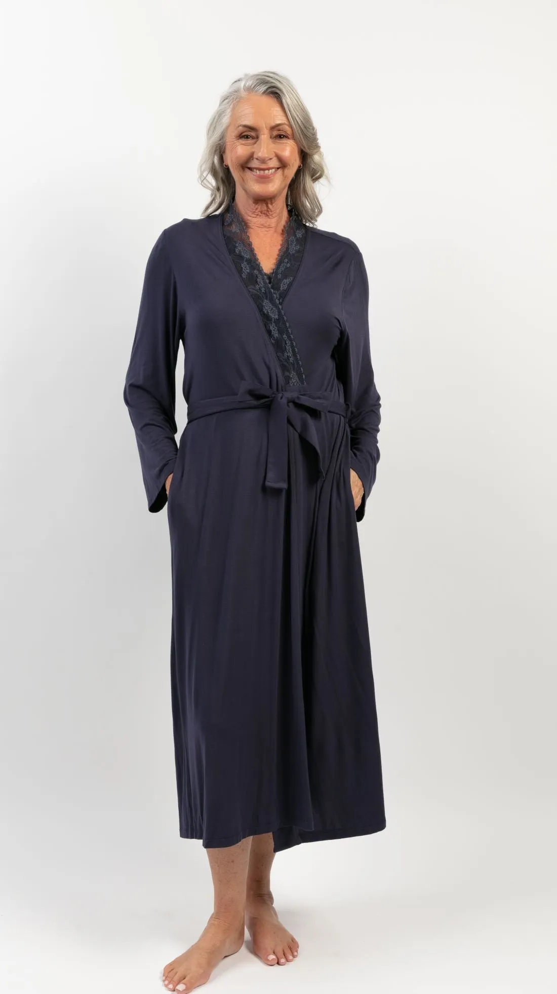 Navy Modal Longsleeve Long Gown
