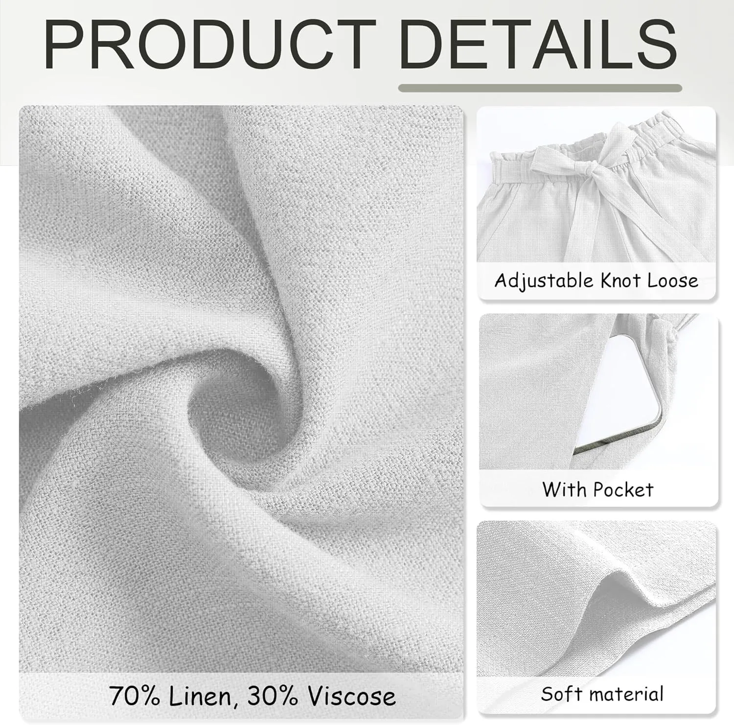 Neer Women's Linen Wide Leg Long Pants with Pocket Elastic Waist Straight Casual Pants Adjustable Tie Knot Loose Trousers