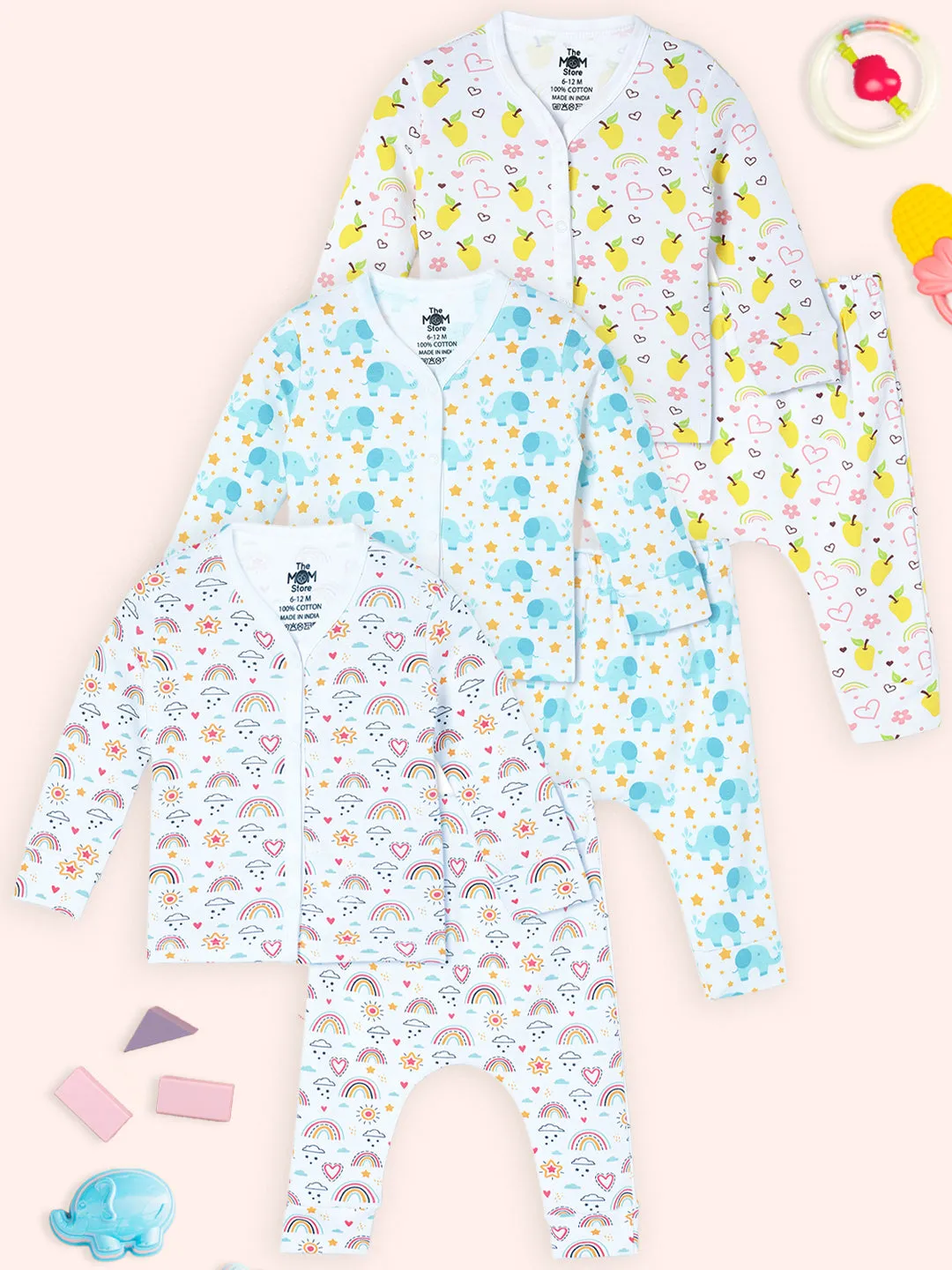 Newborn and Infant Pajama Set Combo of 3: Elephantastic-Mango Mia-Rainbow Land