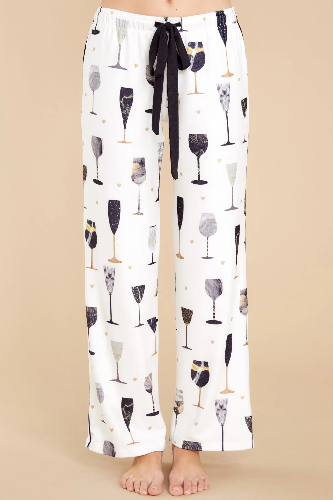 Night Cheers Ivory Wine Print Pajama Set