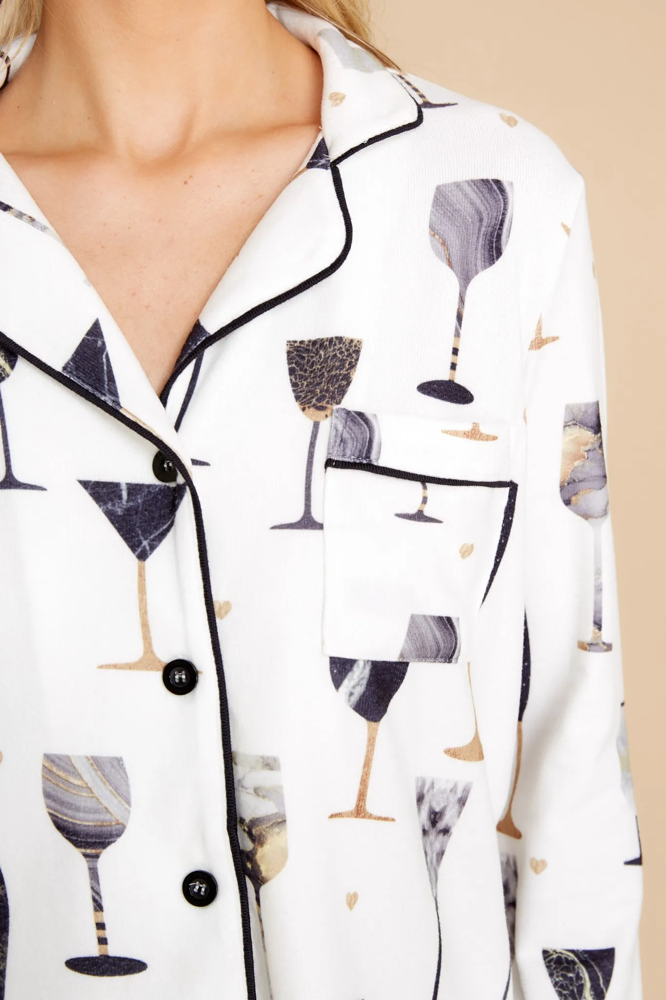 Night Cheers Ivory Wine Print Pajama Set