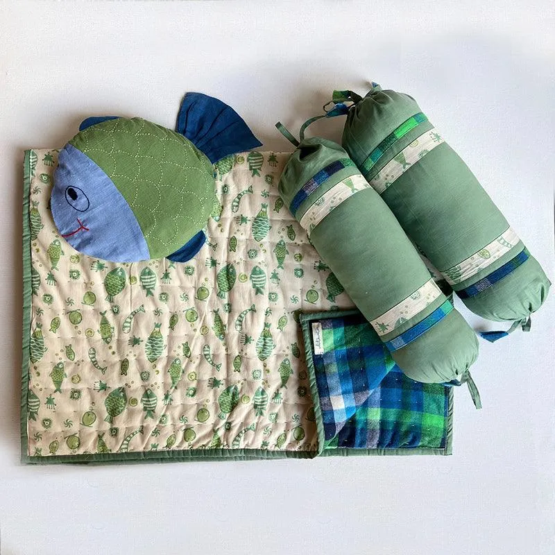 ORGANIC NEWBORN GIFT SET - BLANKET   MUSTARD SEED PILLOW   BOLSTERS - KOI