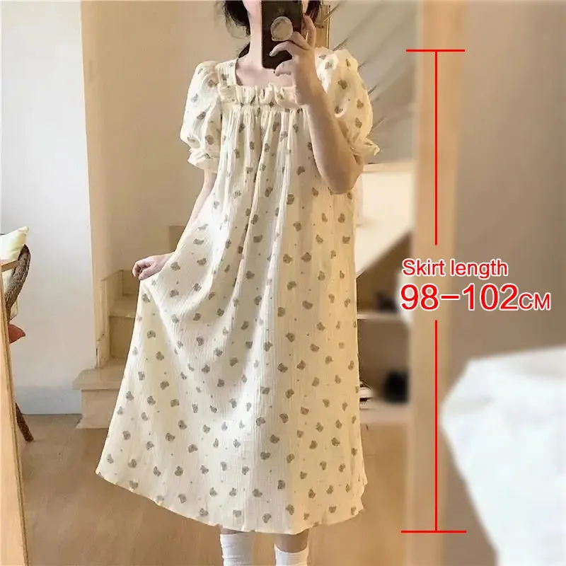 Pajamas Dress Mid Length Loose Cute Korean Version Sleepwear and Robe Bath Women's Bathrobe Home Wear Onesie New Nightwear Woman