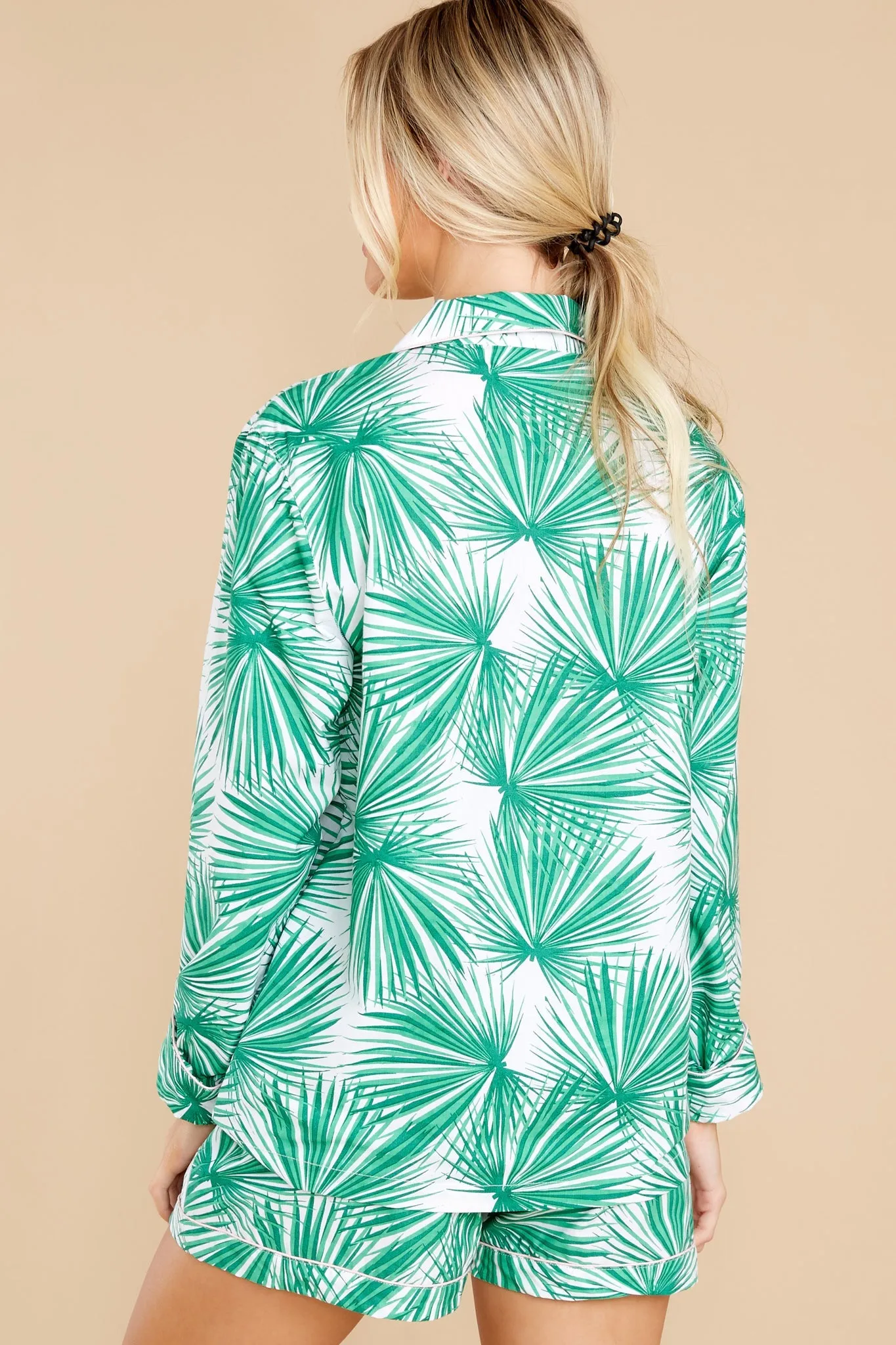 Palm Fans Green And Ivory Print Pajama Set