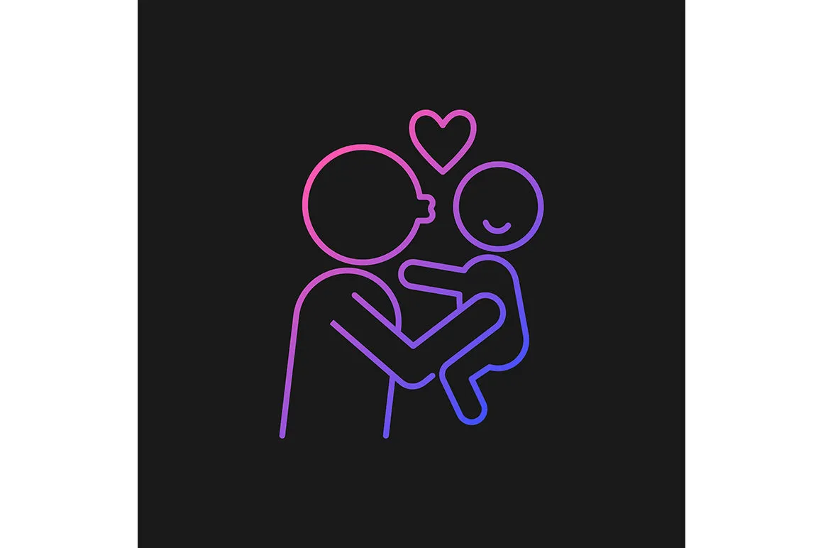 Parent and child interaction gradient icons set for dark and light mode