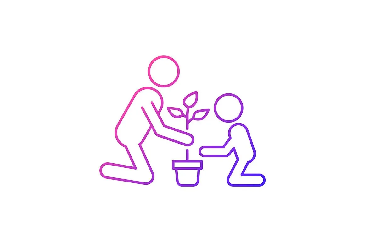 Parent and child interaction gradient icons set for dark and light mode