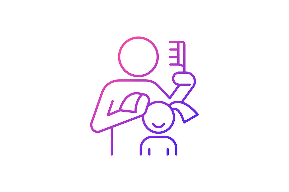 Parent and child interaction gradient icons set for dark and light mode