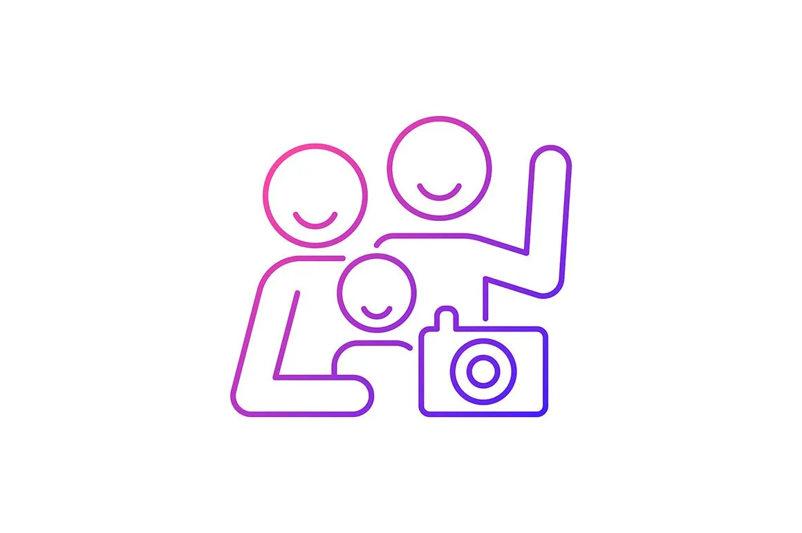 Parent and child interaction gradient icons set for dark and light mode