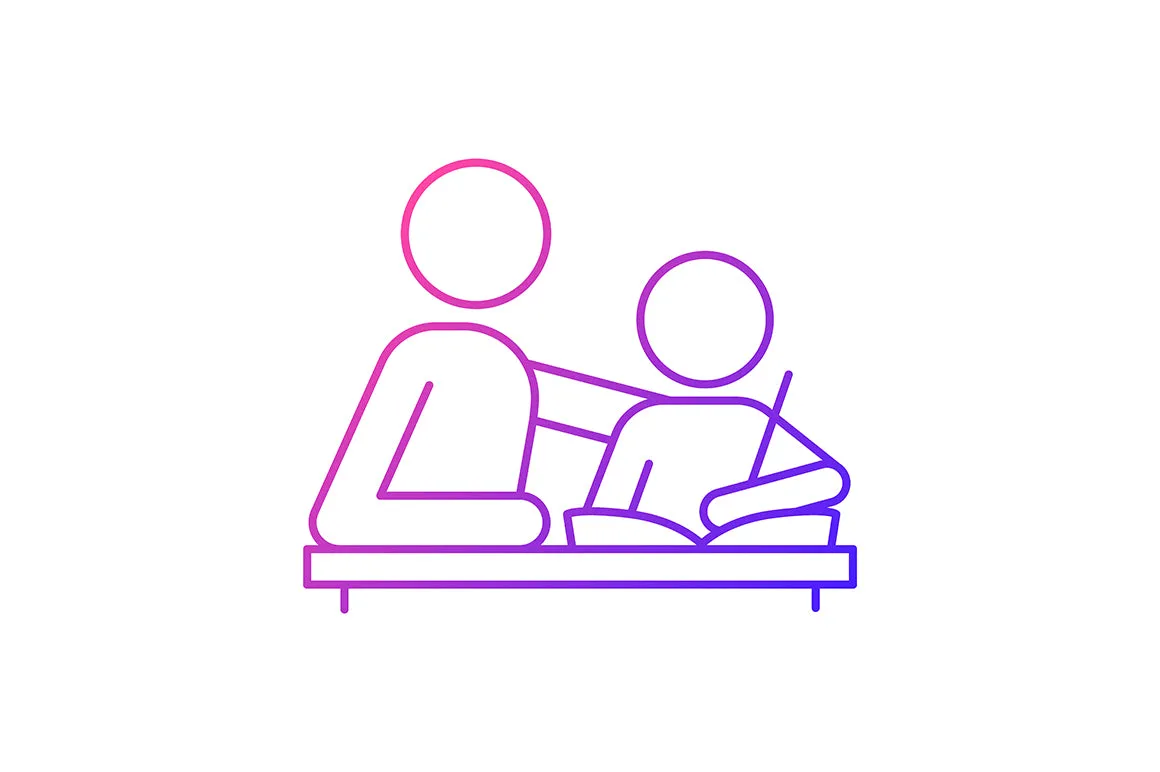 Parent and child interaction gradient icons set for dark and light mode