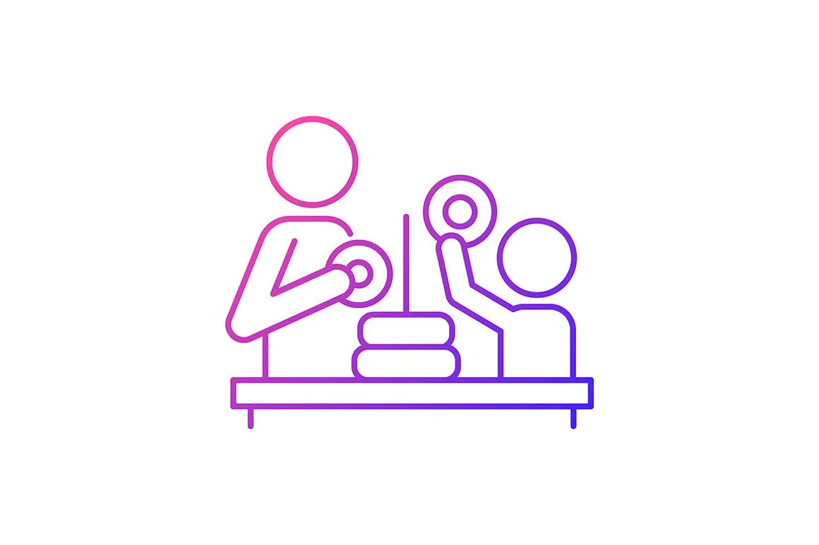 Parent and child interaction gradient icons set for dark and light mode