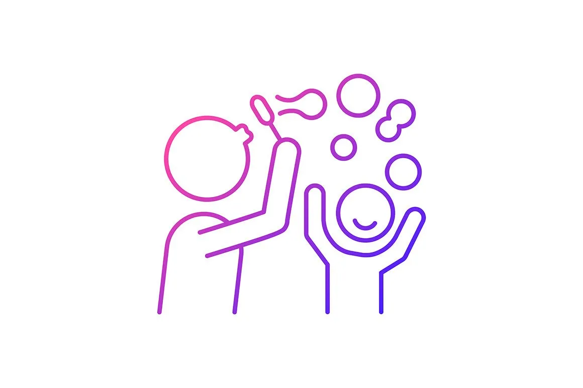 Parent and child interaction gradient icons set for dark and light mode