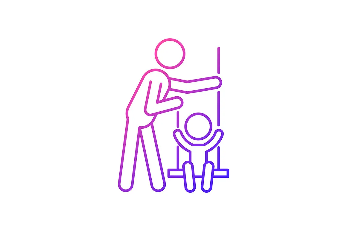 Parent and child interaction gradient icons set for dark and light mode