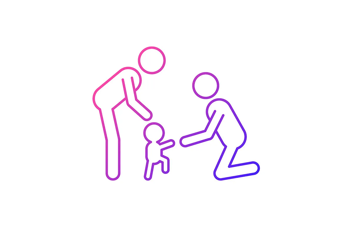 Parent and child interaction gradient icons set for dark and light mode