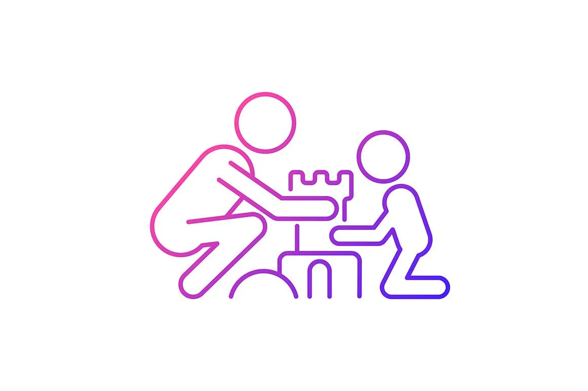 Parent and child interaction gradient icons set for dark and light mode