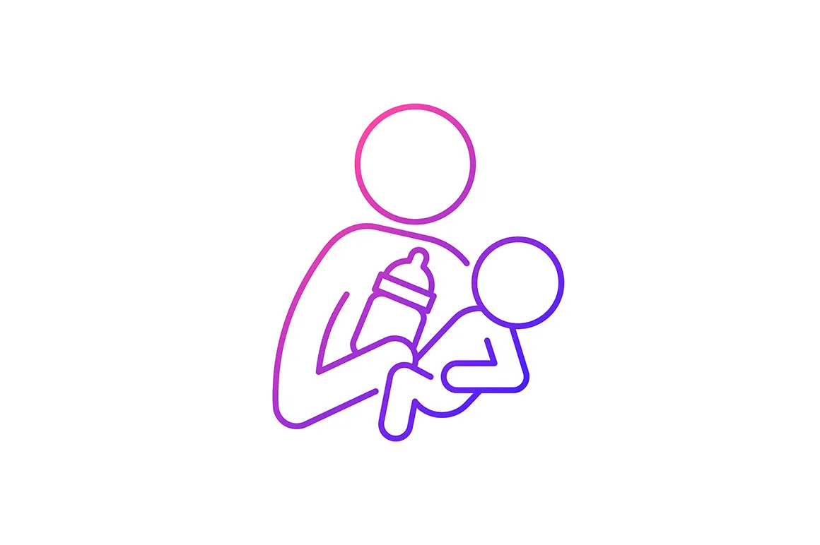 Parent and child interaction gradient icons set for dark and light mode